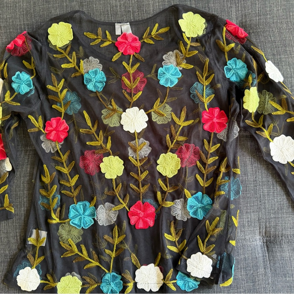 Parsley & Sage Embroided Sheer Blouse